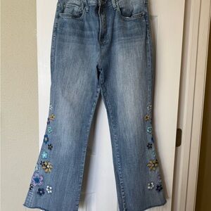 DRIFTWOOD Blue Floral Embroidered Flare Jeans